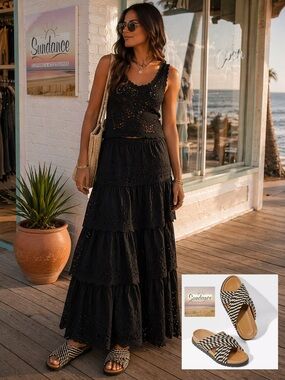 Women’s 37 Salt & Under Pagoda Sandals Black & White